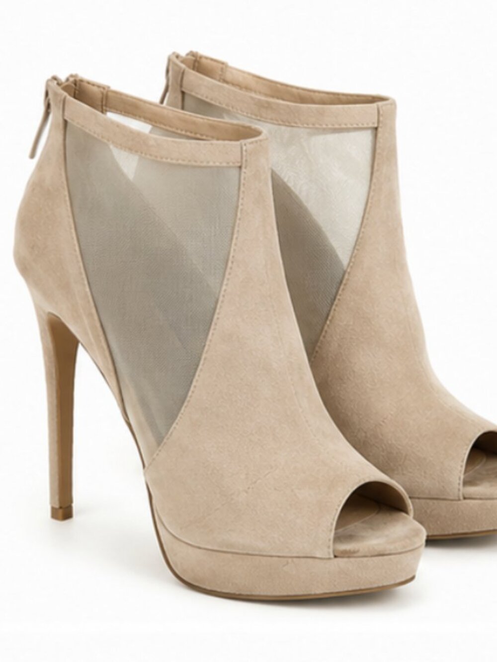 ALDO Beige Mesh Panel Peep Toe Booties – High Heel Platform